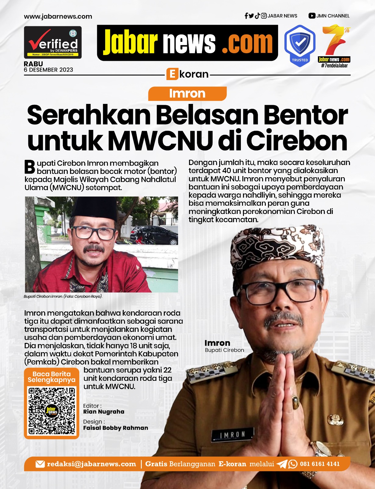 Imron Serahkan Belasan Bentor untuk MWCNU di Cirebon