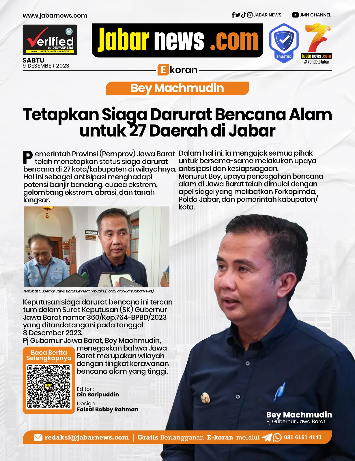 Bey Machmudin Tetapkan Siaga Darurat Bencana Alam untuk 27 Daerah di Jabar