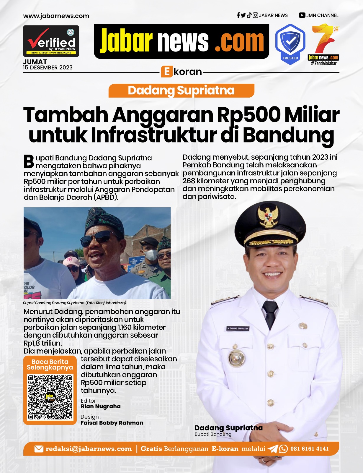 Dadang Supriatna Tambah Anggaran Rp500 Miliar untuk Infrastruktur di Bandung