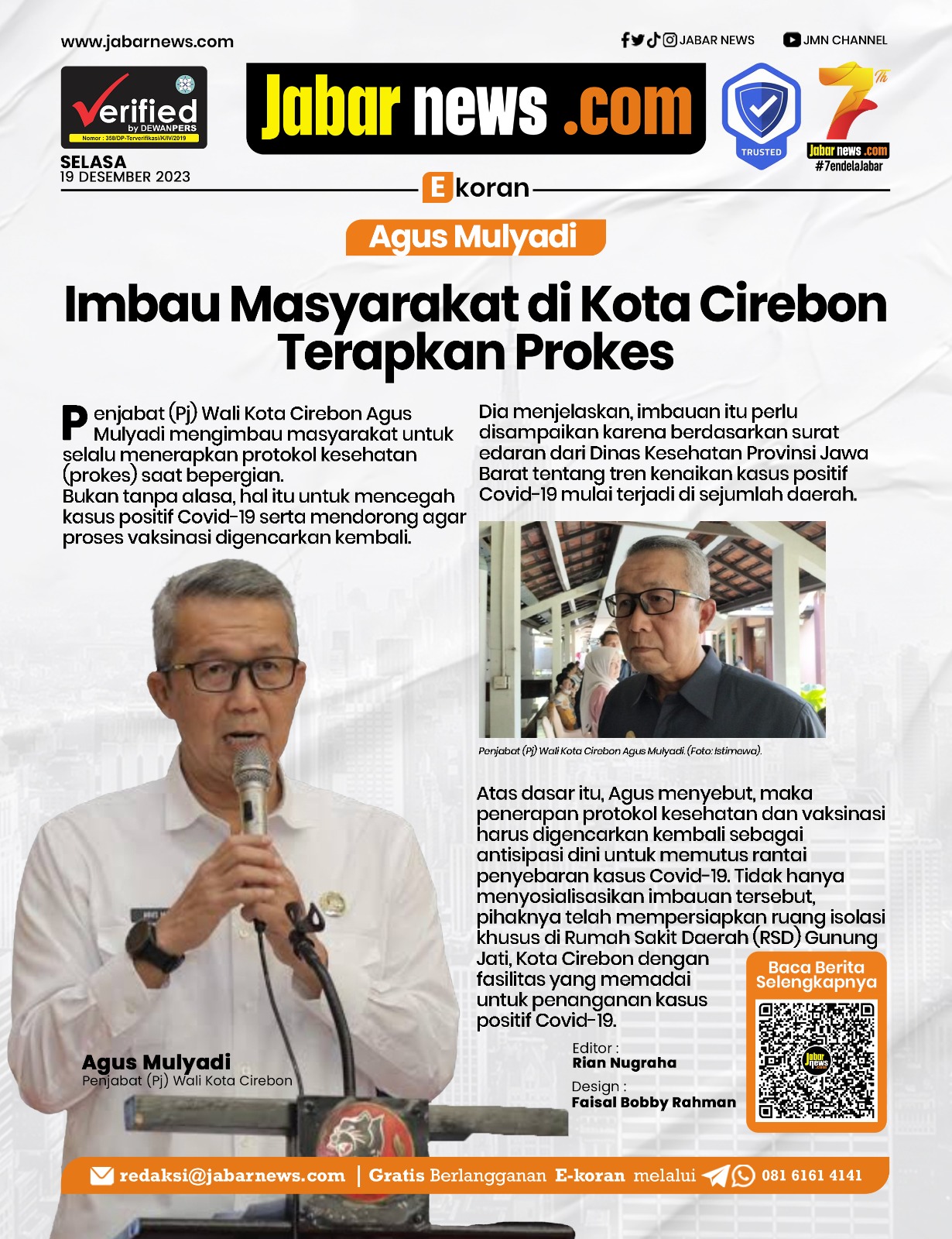 Agus Mulyadi Imbau Masyarakat di Kota Cirebon Terapkan Prokes