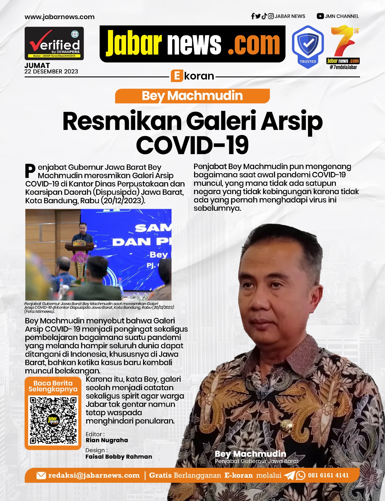 Bey Machmudin Resmikan Galeri Arsip Covid-19