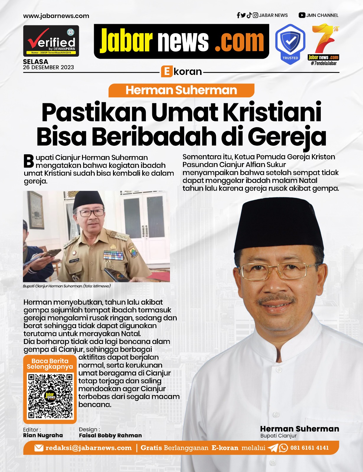 Herman Suherman Pastikan Umat Kristiani Bisa Beribadah di Gereja