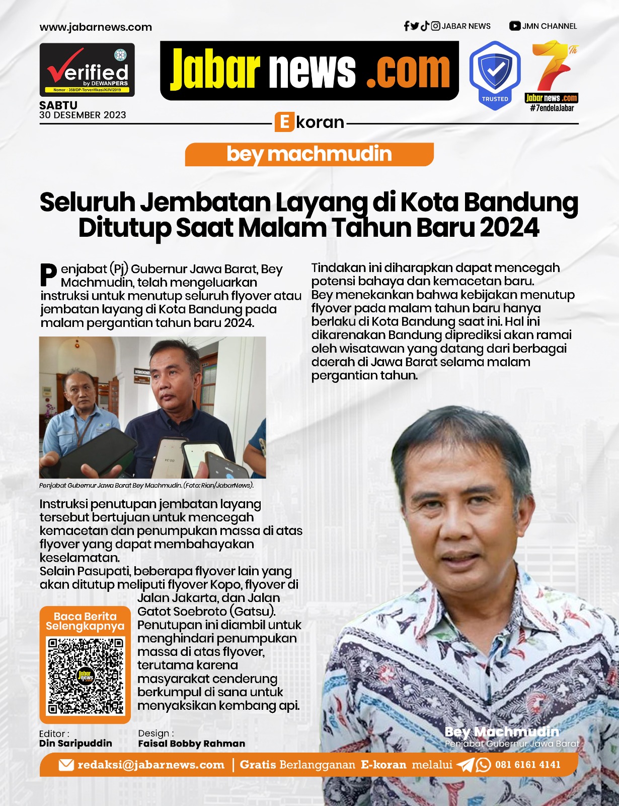 Bey Machmudin: Seluruh Jembatan Layang di Kota Bandung Ditutup saat Malam Tahun Baru