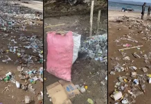 Kolase tangkapan layar unggahan video mantan menteri kelautan dan perikanan Susi Pudjiastuti di X (Twitter) yang memperlihatkan tumpukan sampah di Pantai Pangandaran Jawa Barat (Foto: Akun Twitter/X @susipudjiastuti)