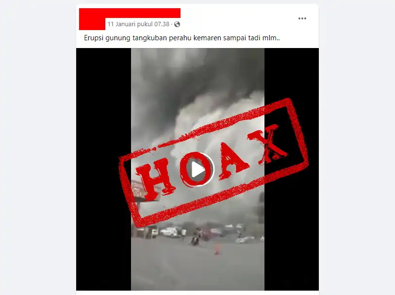 Tangkapan layar akun Facebook yang mengunggah video dengan narasi telah terjadi erupsi Gunung Tangkuban Parahu