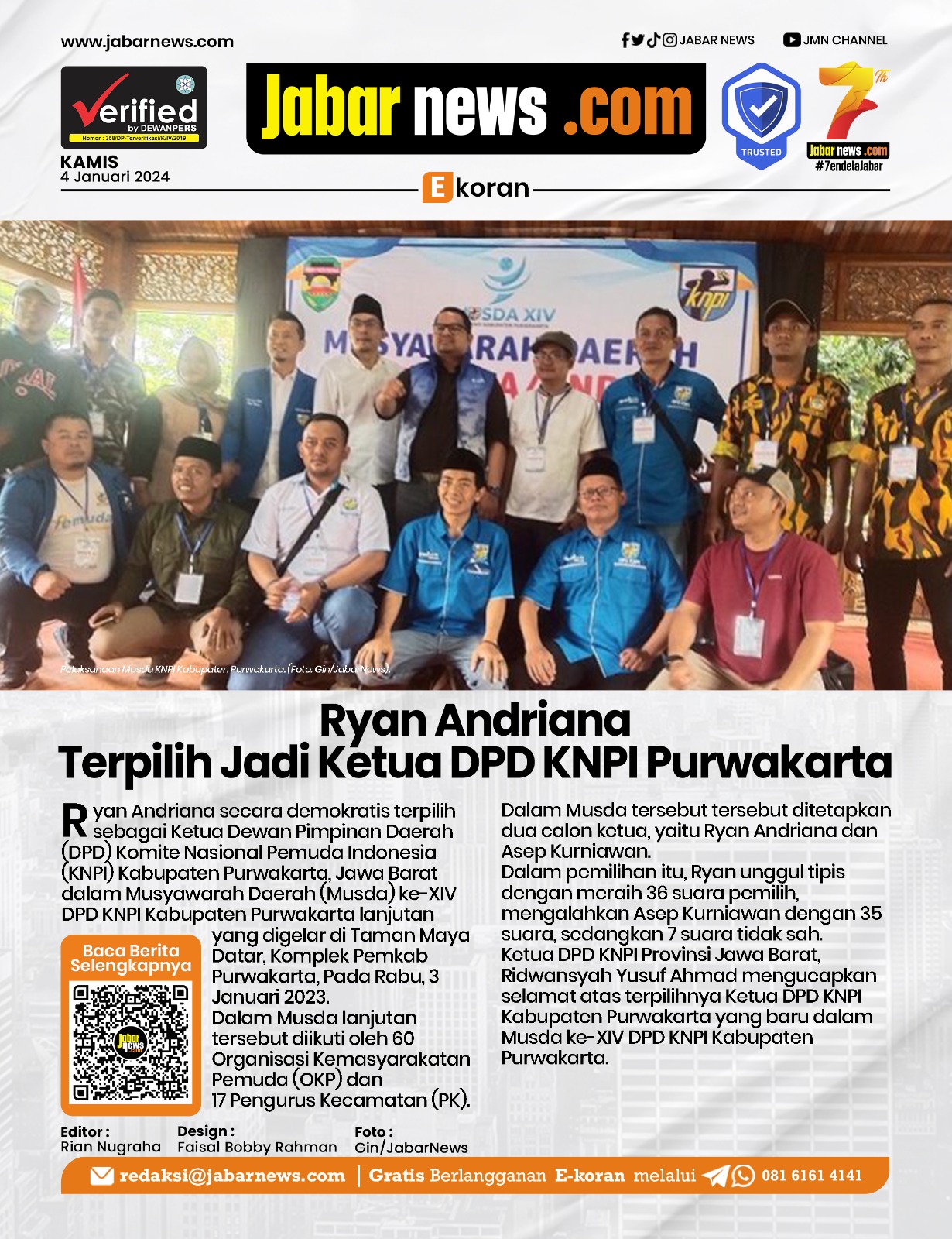 Ryan Andriana Terpilih Jadi Ketua DPD KNPI Purwakarta