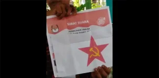 Surat suara Pilpres 2024 bergambar palu arit di Semarang, Jawa Tengah (Foto: Tangkapan Layar Facebook)