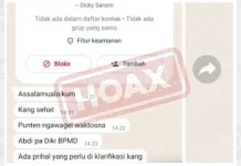 Tangkapan Layar Percakapan WhatApp mengatasnamakan Kepala DPMD Jabar, Dicky Saromi