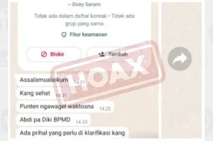 [HOAKS] Akun WhatsApp Mengatasnamakan Kepala DPMD Jabar Minta Uang
