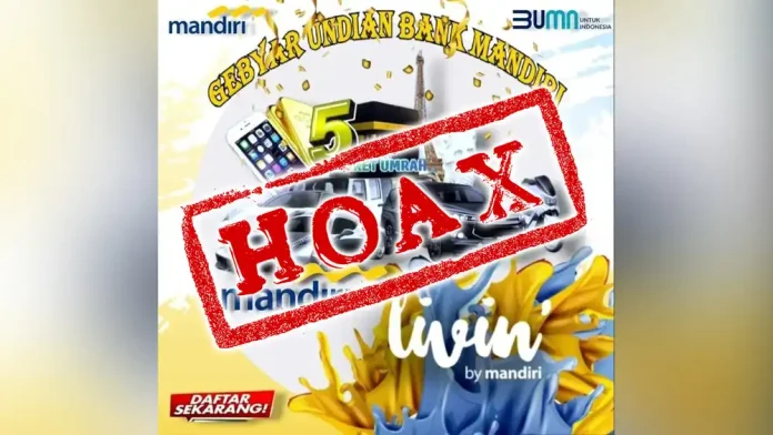 Flyer Hoaks Gebyar Undian Berhadiah mengatasnamakan Bank Mandiri yang beredar di media sosial (Foto: Facebook)