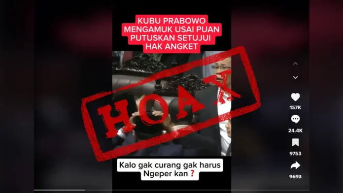 Tangkapan Layar Video Hoak Kubu Prabowo Ngamuk Usai Puan Setujui Hak Angket (Foto: Tangkapan Layar TikTok)
