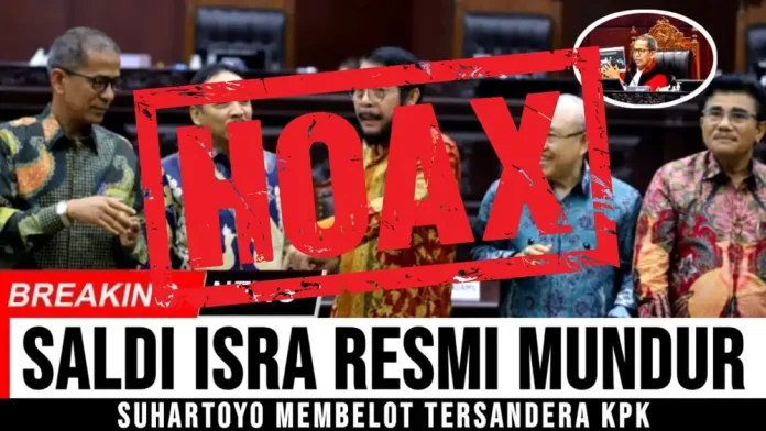 Thumbnail video yang menyebutkan bahwa Saldi Isra mengundurkan diri