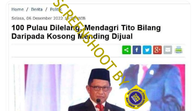 Ilustrasi berita hoaks soal penjualan pulau oleh Mendagri