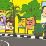 Ilustrasi pemasangan baliho bakal calon kepala daerah yang melanggar aturan, sehingga akan ditertibkan Pemda Purwakarta