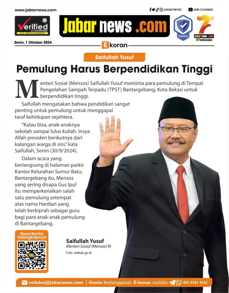 Mensos Saifullah Yusuf Minta Pemulung Harus Berpendidikan Tinggi