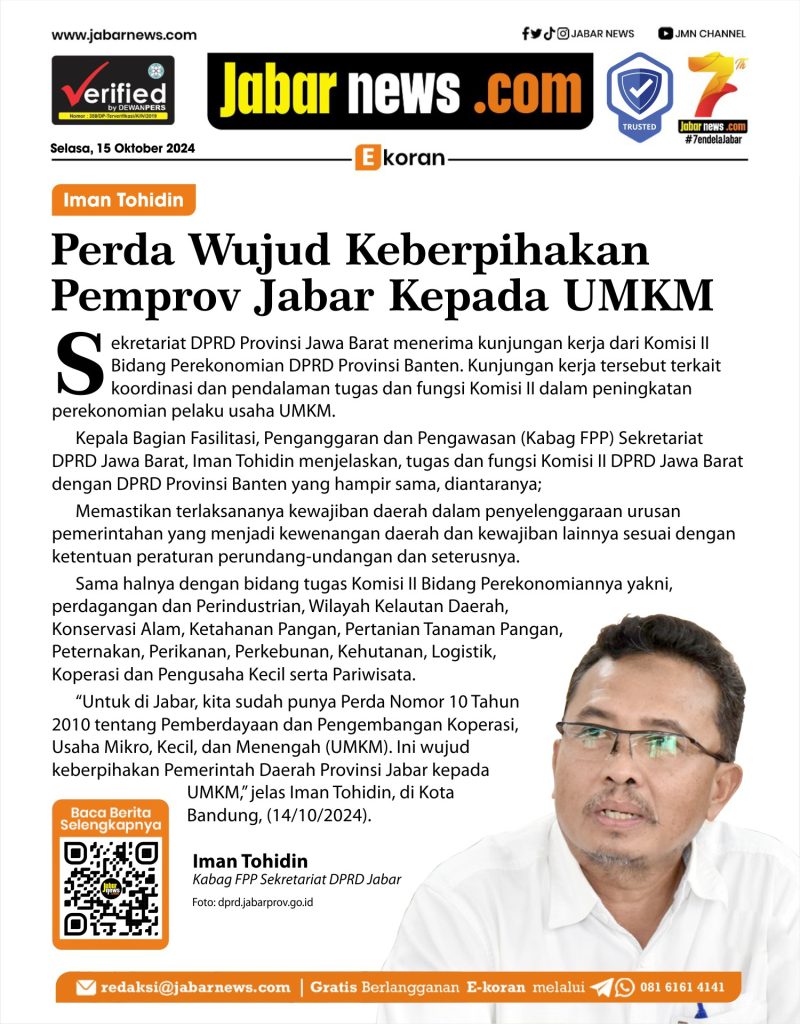 Iman Tohidin: Perda Wujud Keberpihakan Pemprov Jabar Kepada UMKM