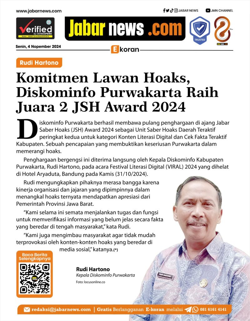 Rudi Hartono: Lawan Hoaks, Diskominfo Purwakarta Raih Juara 2 JSH Award 2024