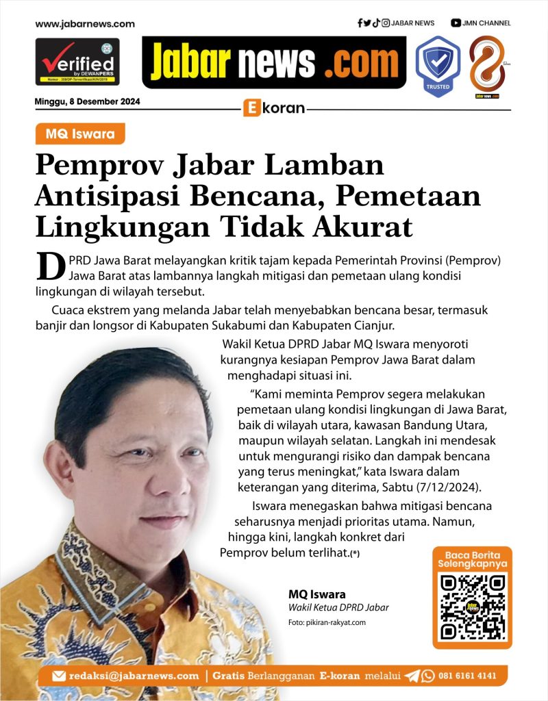 MQ Iswara: Pemprov Jabar Lamban Antisipasi Bencana, Pemetaan Lingkungan Tidak Akurat