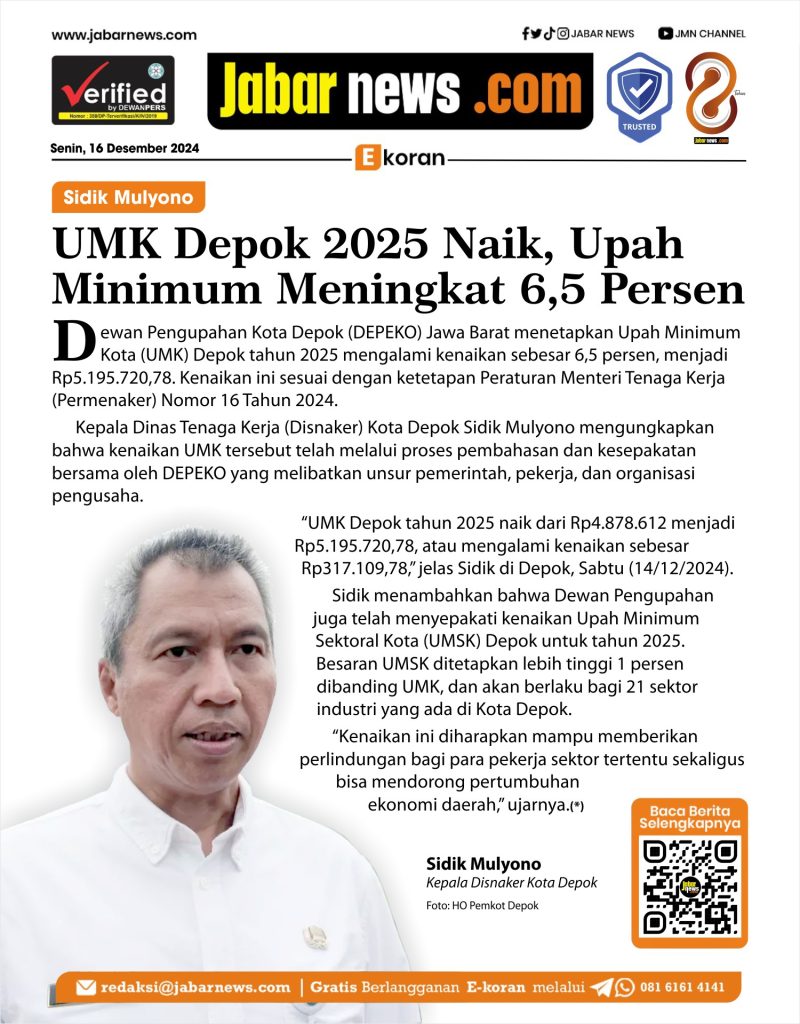 Sidik Mulyono: UMK Depok 2025 Naik, Meningkat 6,5 Persen