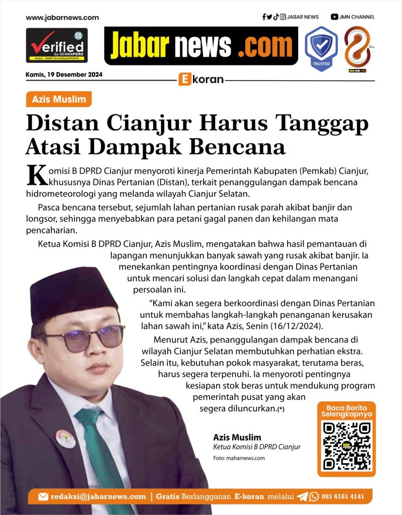 Azis Muslim: Distan Cianjur Harus Tanggap Atasi Dampak Bencana