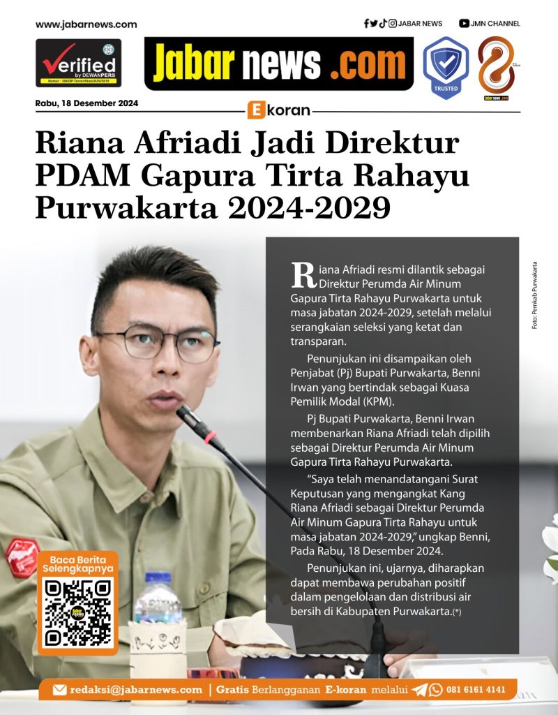 Riana Afriadi Jadi Direktur PDAM Gapura Tirta Rahayu Purwakarta 2024-2029