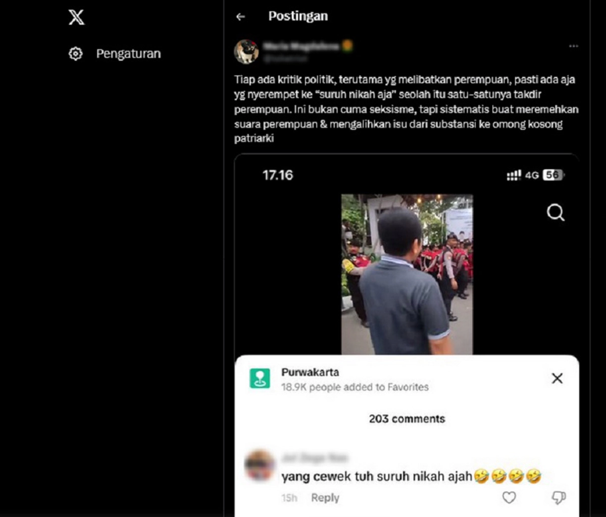 Unggahan netizen di X (Twitter) yang menyoroti bias gender dan seksisme yang masih mengakar dalam masyarakat (Foto: Tangkapan layar akun X)