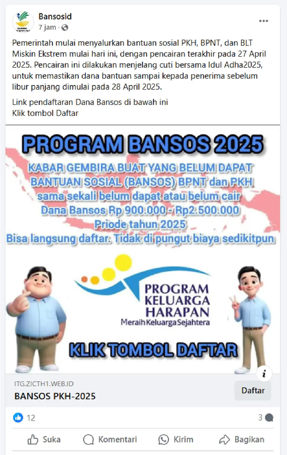 Beredar link pendaftaran bansos 2025 di Facebook. Cek fakta dan cara resmi daftar bantuan sosial dari Kemensos RI.