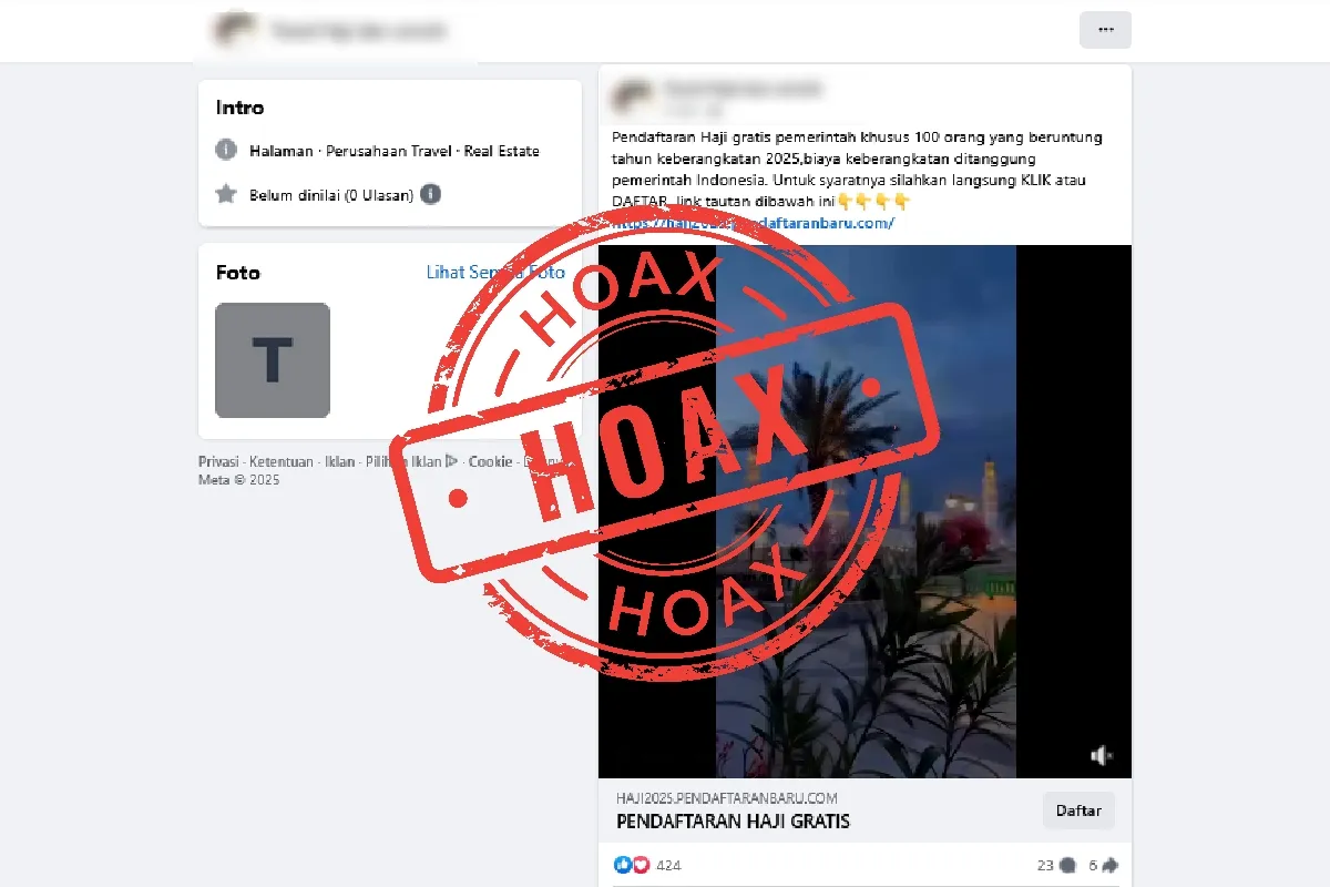 Viral link pendaftaran haji gratis 2025 di Facebook ternyata hoaks. Kemenag tegaskan tak ada program haji gratis semacam itu
