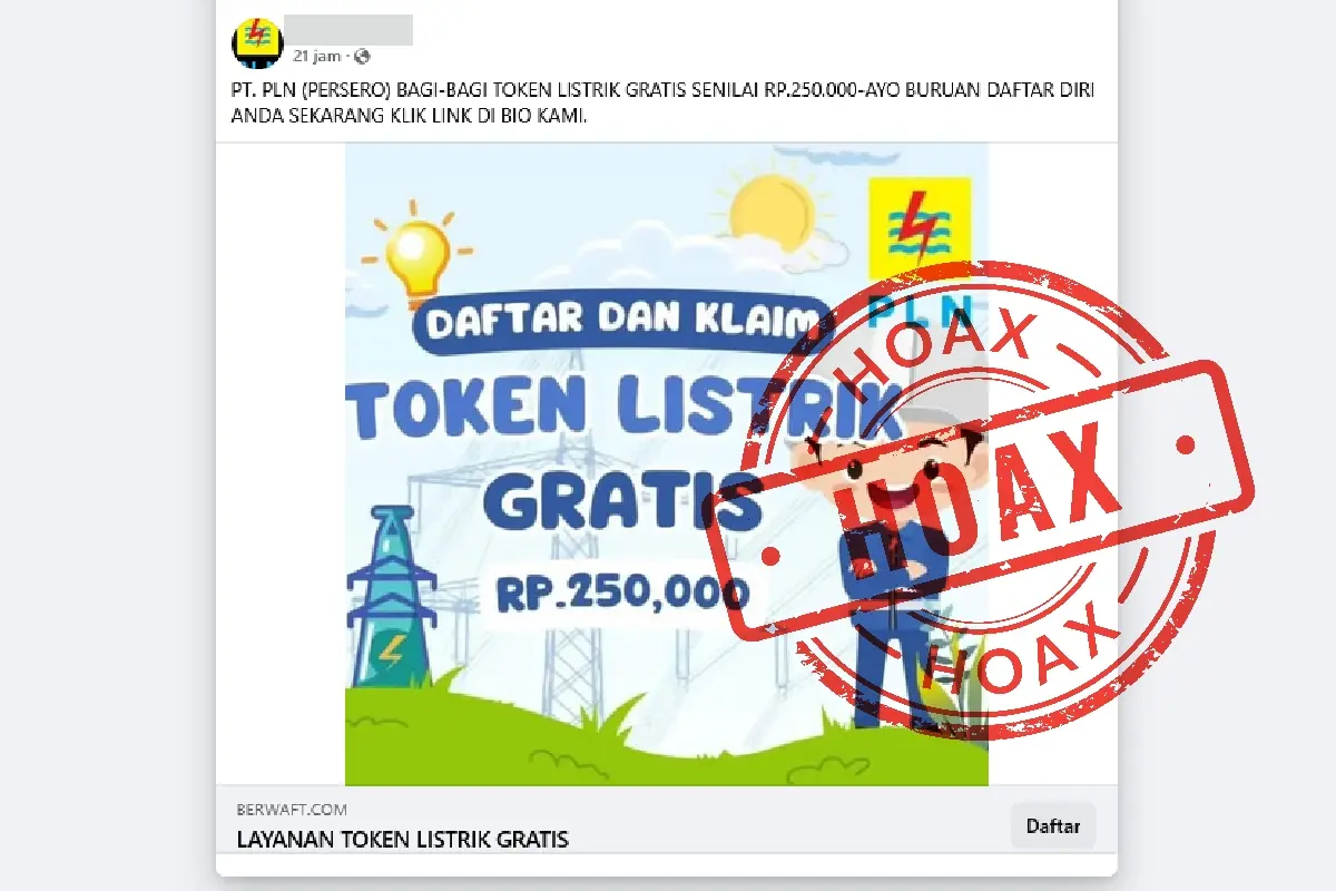 Waspadai hoaks token listrik gratis dari PLN yang beredar di Facebook, ini fakta lengkap dan cara menghindari penipuannya