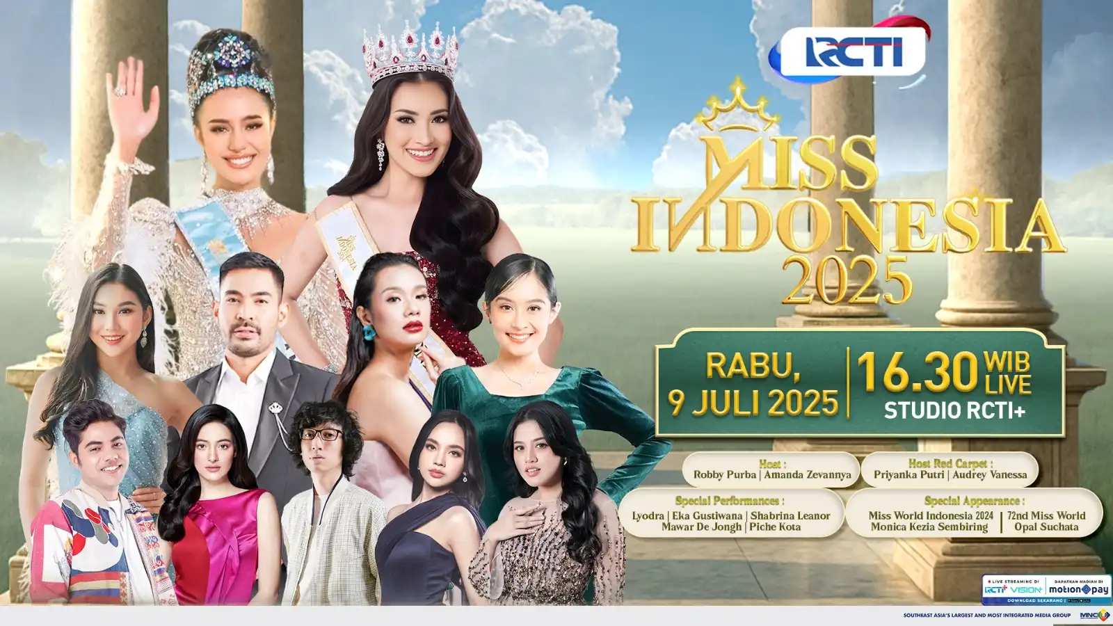 Poster Grand Final Miss Indonesia 2025 tayang 9 Juli 2025 di RCTI+