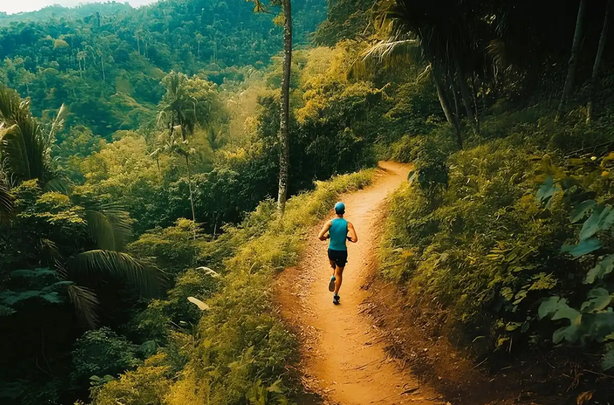 Peserta Parahyangan Run 2025 berlari di tengah panorama sawah bertingkat Payangan, Gianyar Bali.