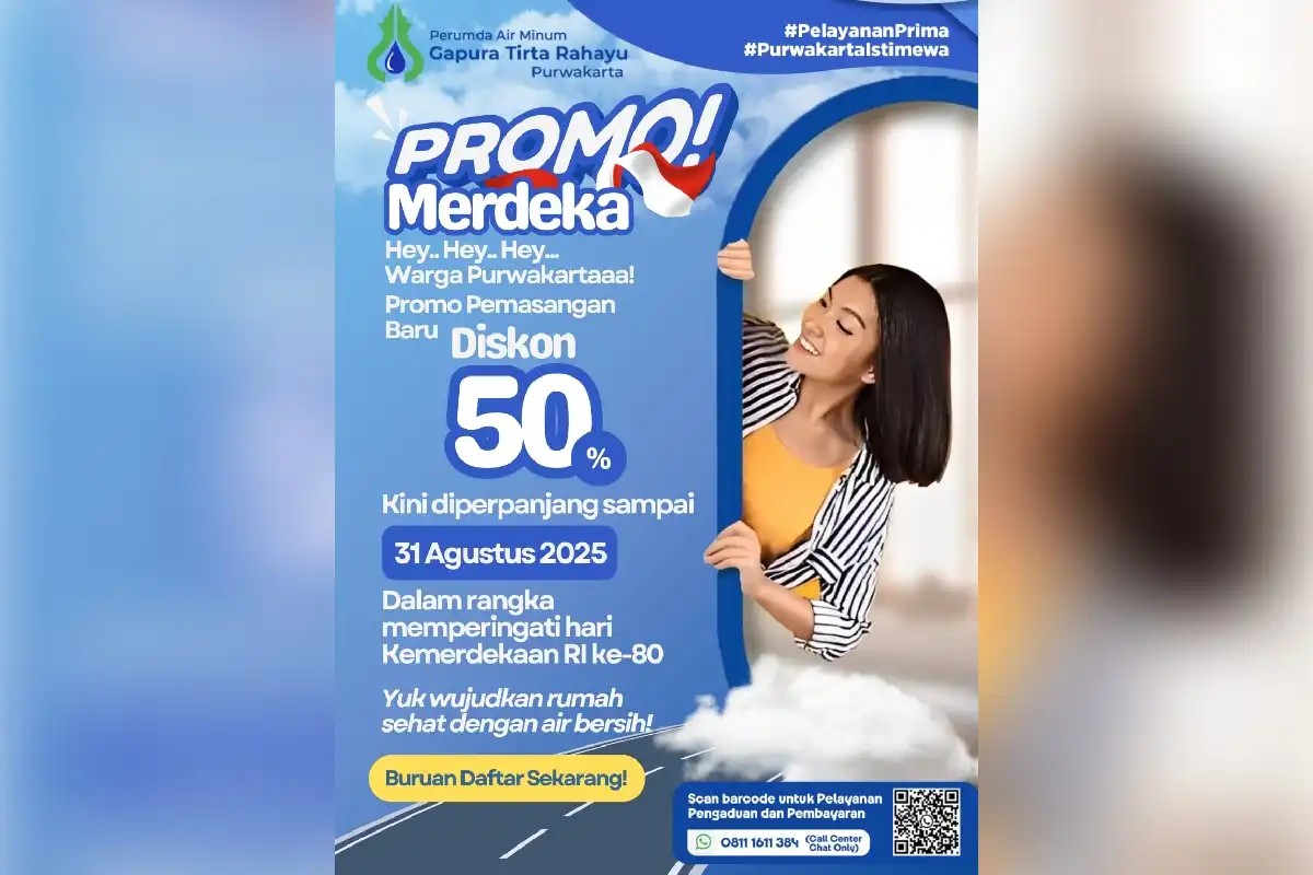Direktur PDAM Purwakarta Riana A. Wangsadiredja saat mengumumkan promo diskon 50% pemasangan sambungan rumah baru.
