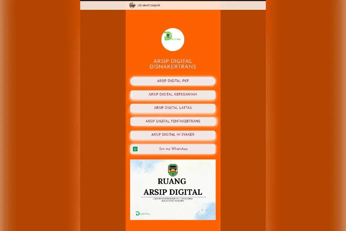 Portal arsip digital Disnakertrans Purwakarta mempermudah akses dokumen penting secara online.