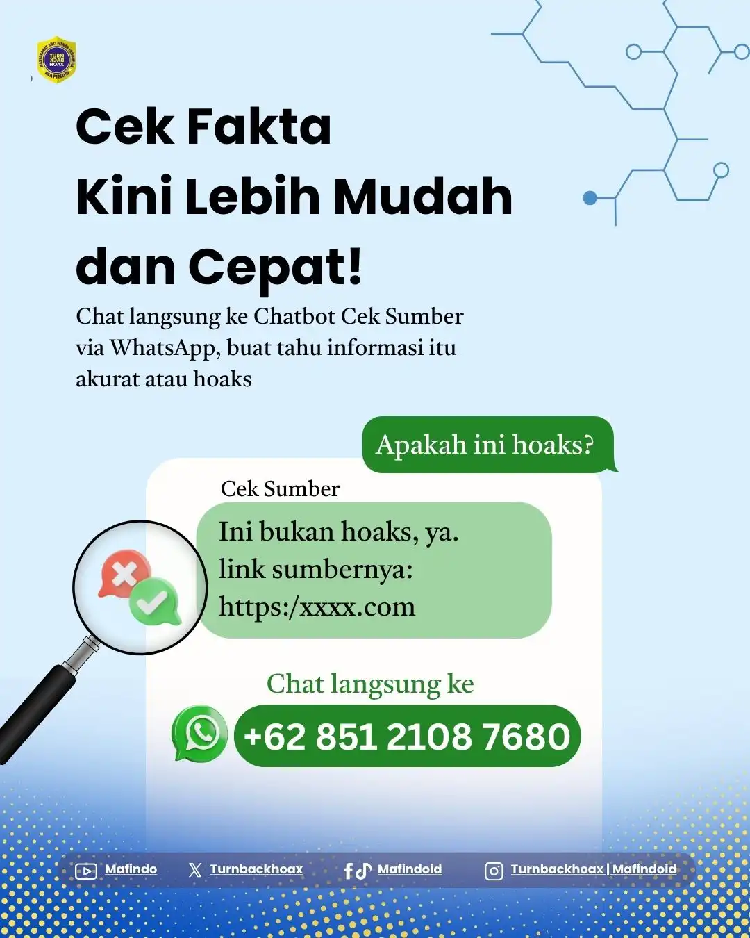 Poster Chatbot Cek Sumber di WhatsApp untuk cek fakta dan verifikasi hoaks.