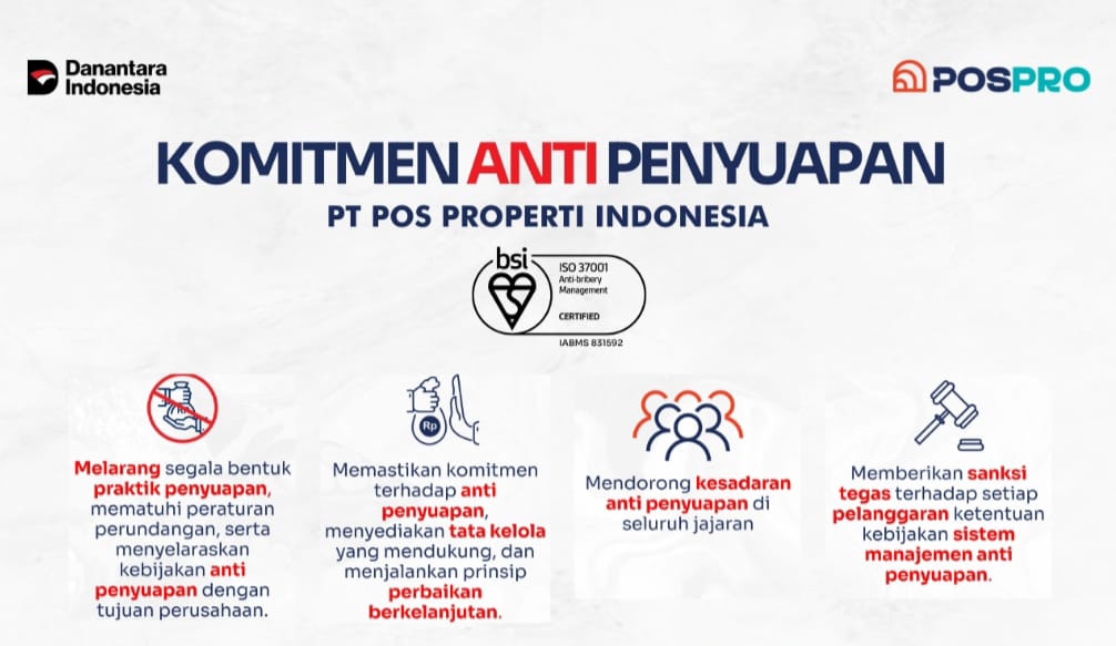Perkuat Integritas, PT Pos Properti Indonesia Raih Sertifikasi ISO 37001