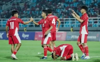 Pemain Timnas Indonesia U-23 rayakan kemenangan 5-0 atas Makau di Kualifikasi Piala Asia U-23 2026.