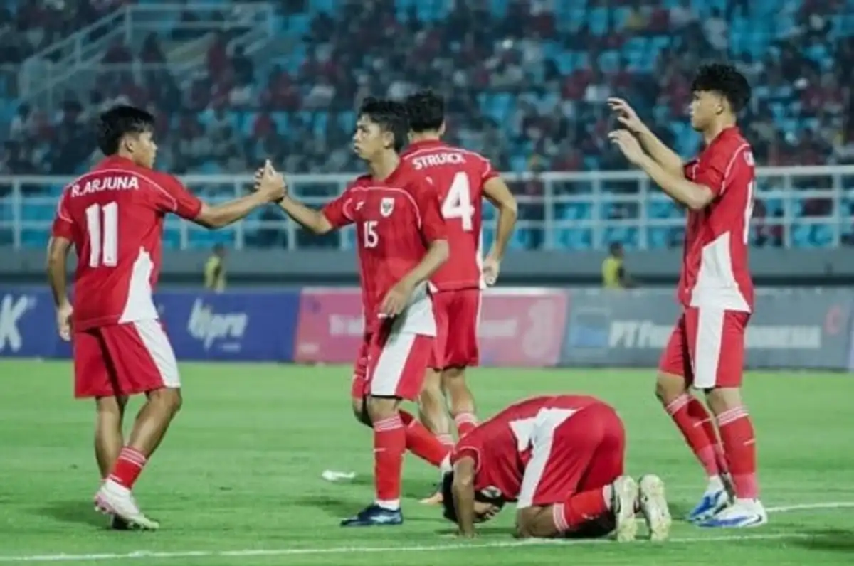 Pemain Timnas Indonesia U-23 rayakan kemenangan 5-0 atas Makau di Kualifikasi Piala Asia U-23 2026.