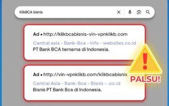 Peringatan BCA situs palsu KlikBCA Bisnis di mesin pencarian Google