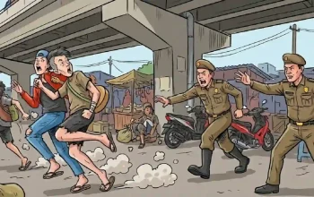 Satpol PP Karawang menertibkan gepeng di jembatan layang Cikampek