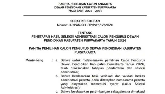21 Peserta Lolos Seleksi Administrasi Dewan Pendidikan Purwakarta, Cek Namanya di Sini